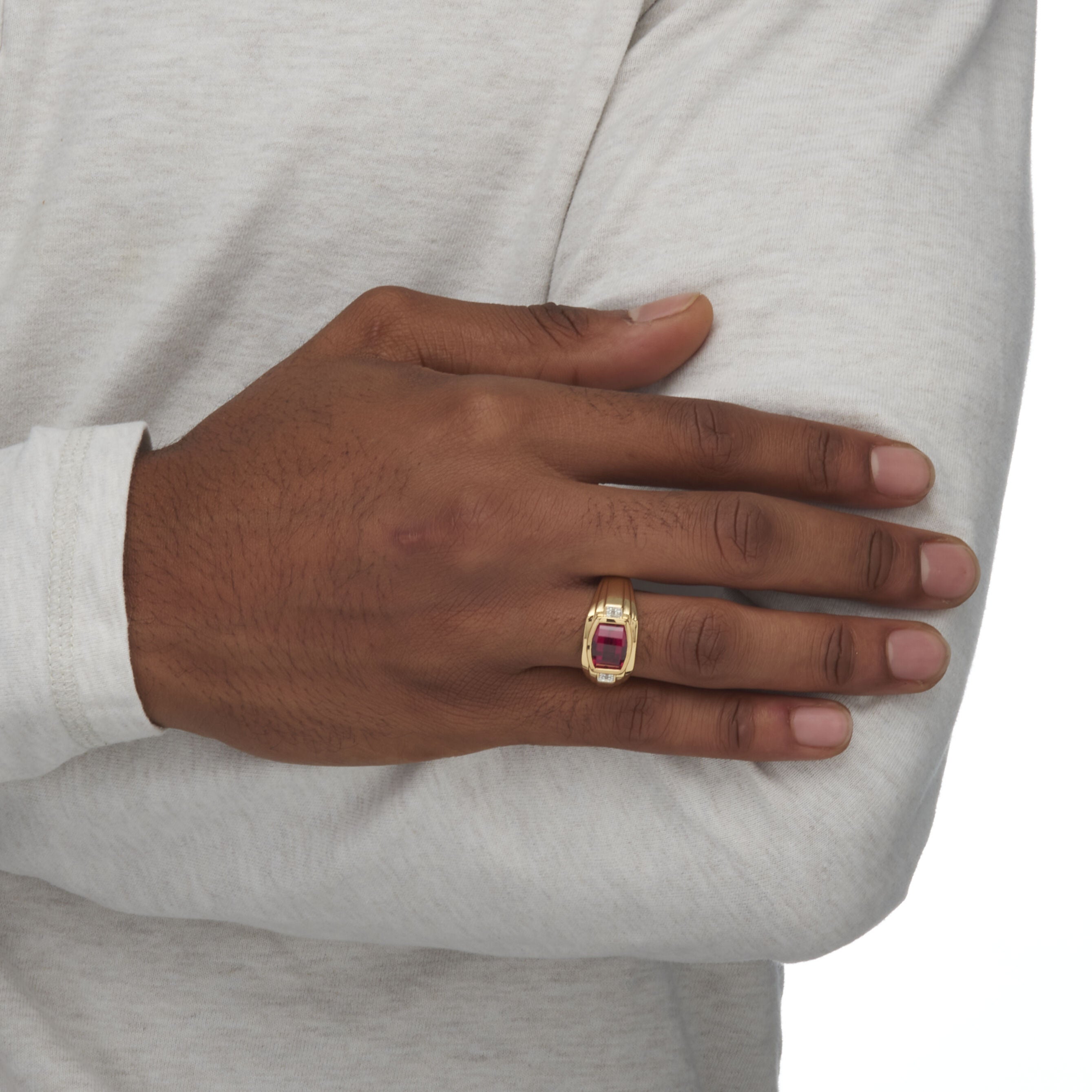 Men&#39;s 2.77 TCW Created Red Ruby and Diamond Accent 18k Gold-Plated Ring, RED, alternate image number 4