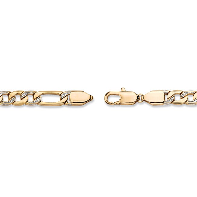 Men's Diamond Accent Pave-Style Gold-Plated Figaro-Link Bracelet 8.5 inches, WHITE, on-hover image number null
