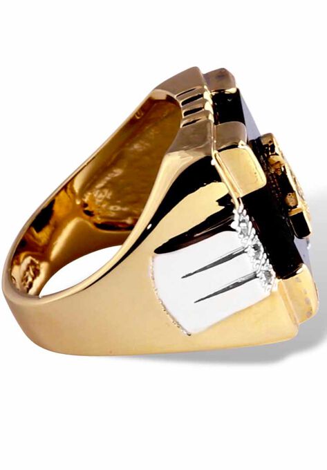 14K Gold-plated Onyx and Crystal Two Tone Masonic Ring, , on-hover image number null