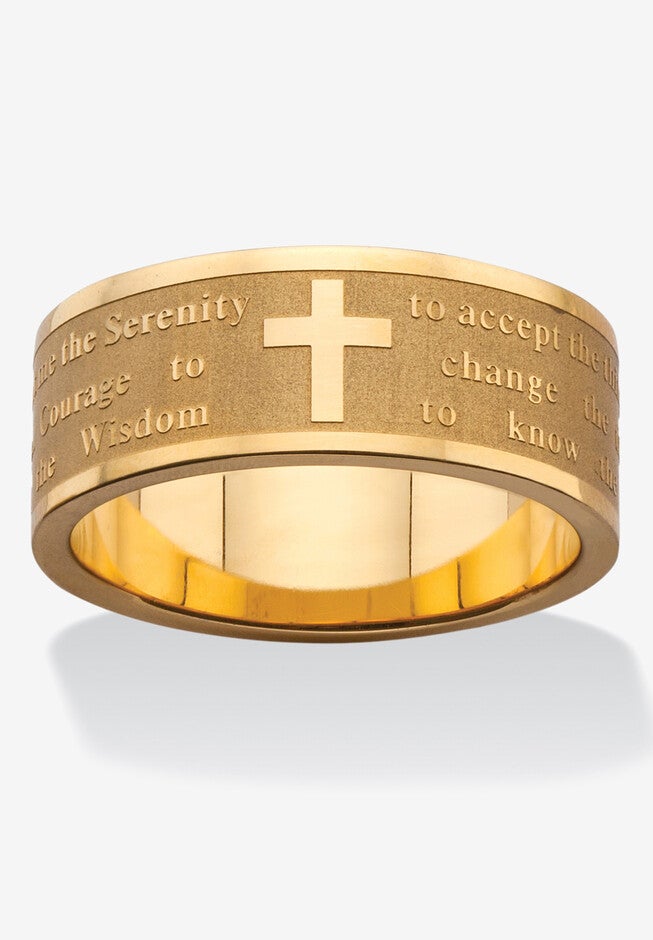 Yellow Gold Ion Plated Stainless Steel Serenity Prayer Ring (7Mm), GOLD, hi-res image number null