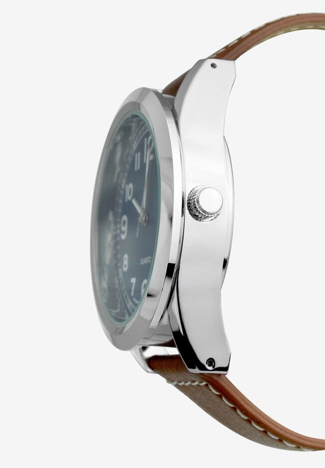 Easy-Read Watch with Faux Leather Band, , alternate image number null