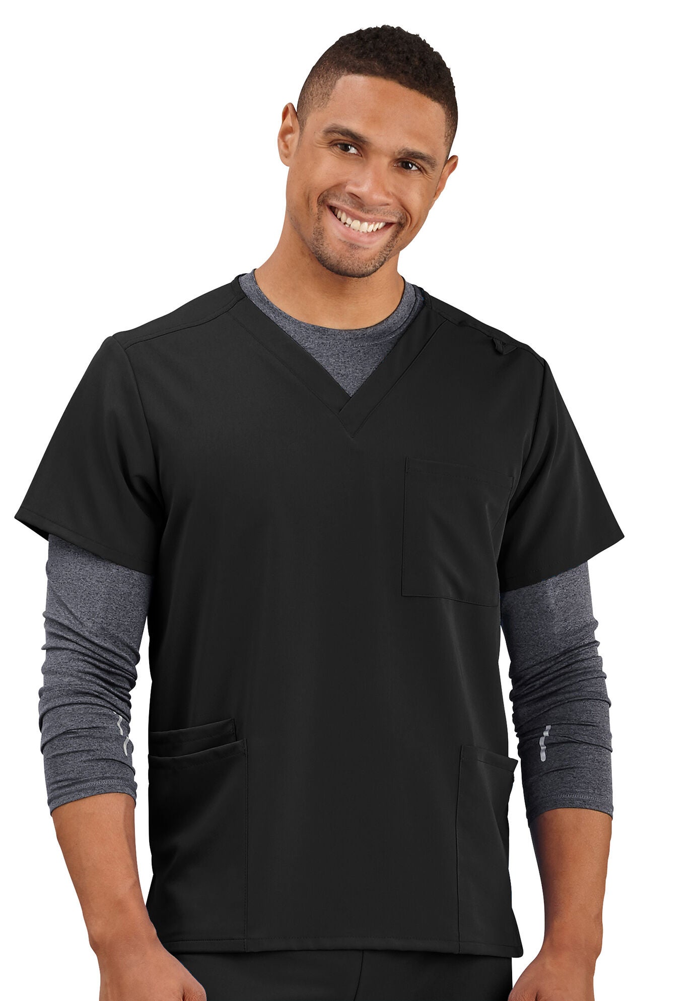 Four Pocket Unisex Scrub Top, BLACK, hi-res image number 0