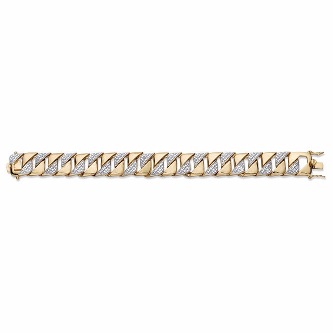 Men's Diamond Accent 18k Gold-Plated Two-Tone Interlocking-Link Bracelet 8.5 inches, WHITE, alternate image number 3