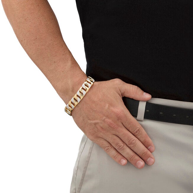 Men's Diamond Accent 18k Gold-Plated Two-Tone Interlocking-Link Bracelet 8.5 inches, WHITE, alternate image number 2