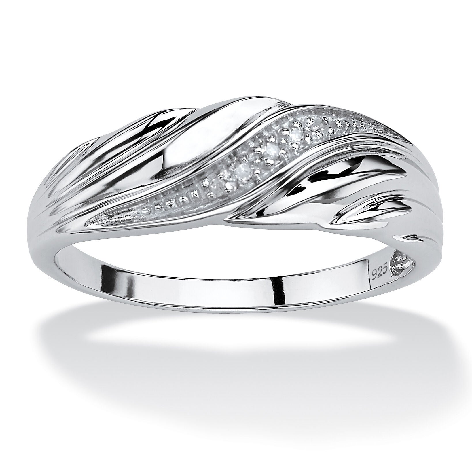 Men's Diamond Accent Diagonal Swirl Ring in Platinum-plated Sterling Silver, WHITE, hi-res image number 0
