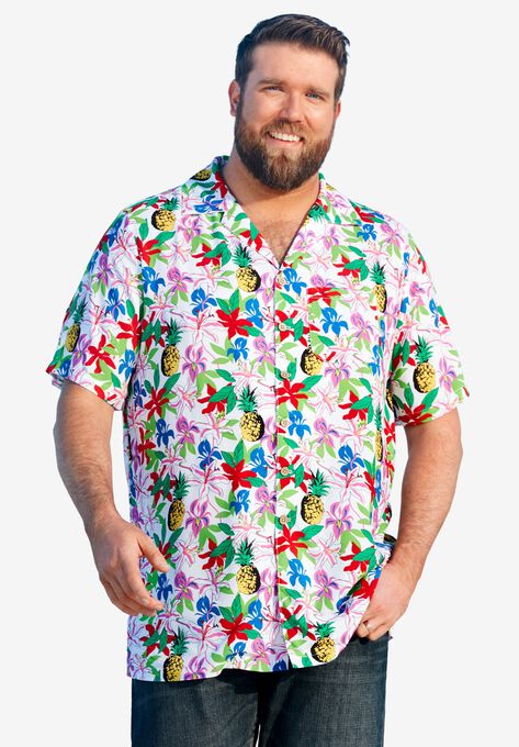 KS Island Printed Rayon Short-Sleeve Shirt, PINEAPPLE FLORAL, hi-res image number null