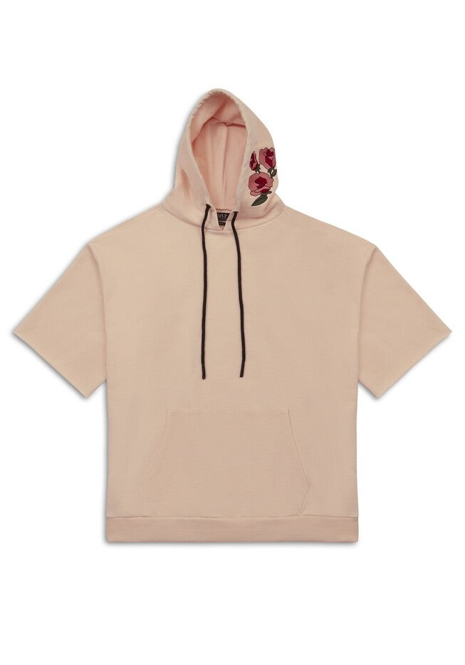 Rose Embroidered Short Sleeve Hoodie, , on-hover image number null