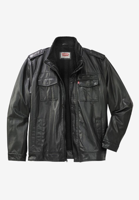Faux Leather Stand Collar Military Jacket By Levi S Big And Tall Faux Leather Stand Collar Military Jacket By Levi Apos