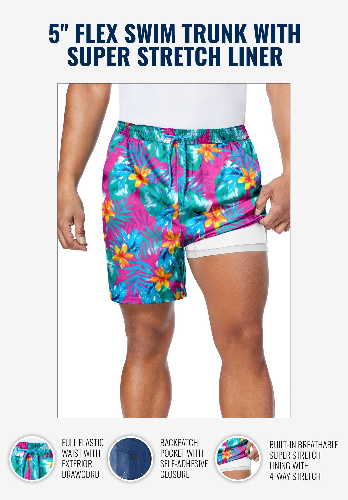 Flexible swim trunks store