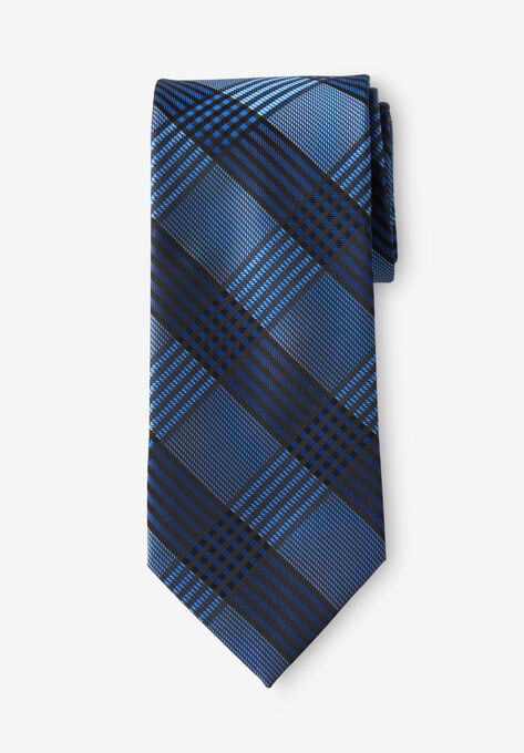 KS Signature Extra Long Check Tie, NAVY WINDOWPANE, hi-res image number null