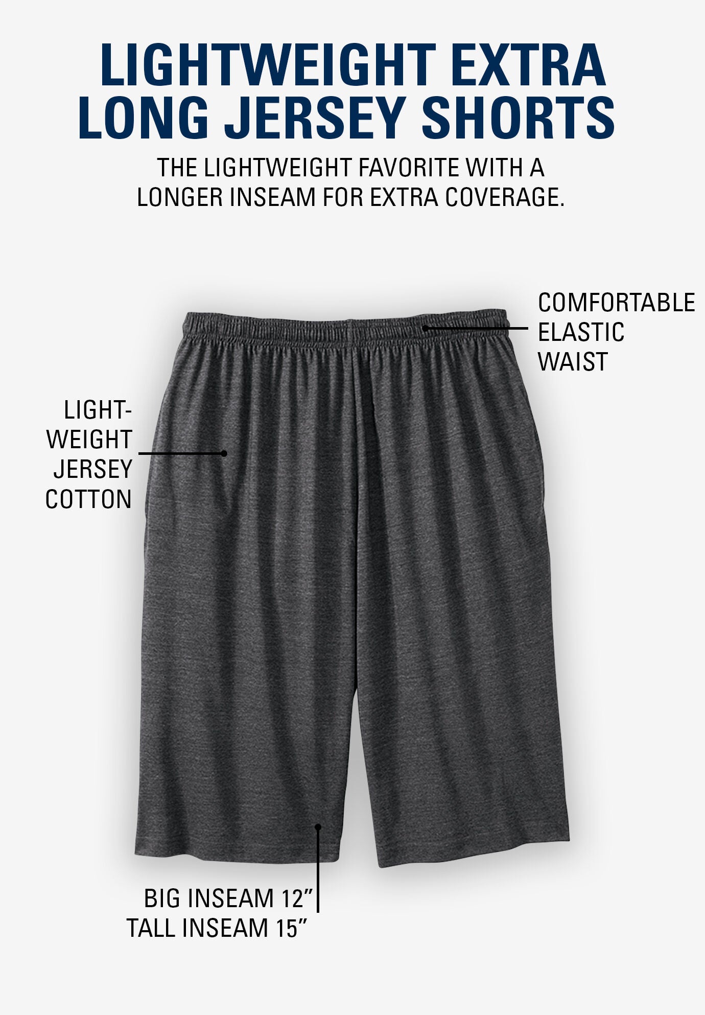 Extra Long Jersey Shorts with Pockets Black King Size