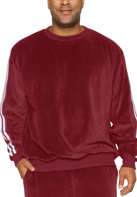Velour Stripe Sweatshirt, BURGUNDY, hi-res image number null