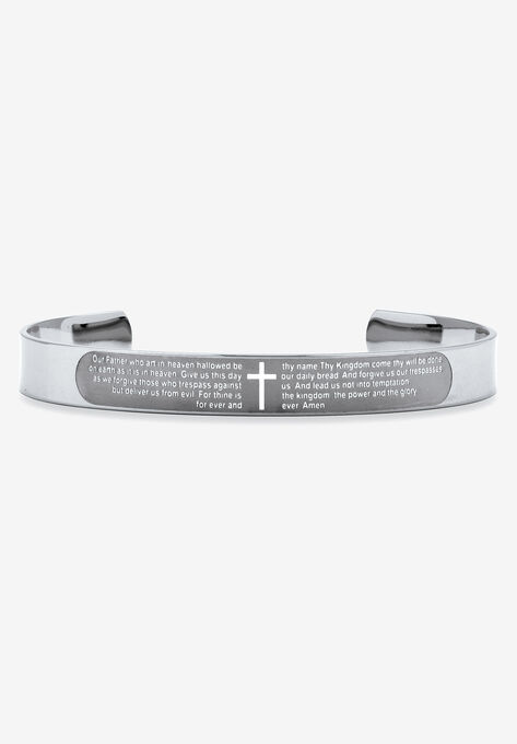 Stainless Steel Lord's Prayer Cuff Bracelet, STAINLESS STEEL, hi-res image number null