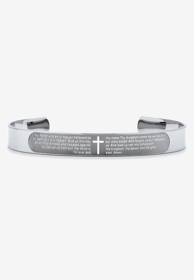 Stainless Steel Lord's Prayer Cuff Bracelet, STAINLESS STEEL, hi-res image number null