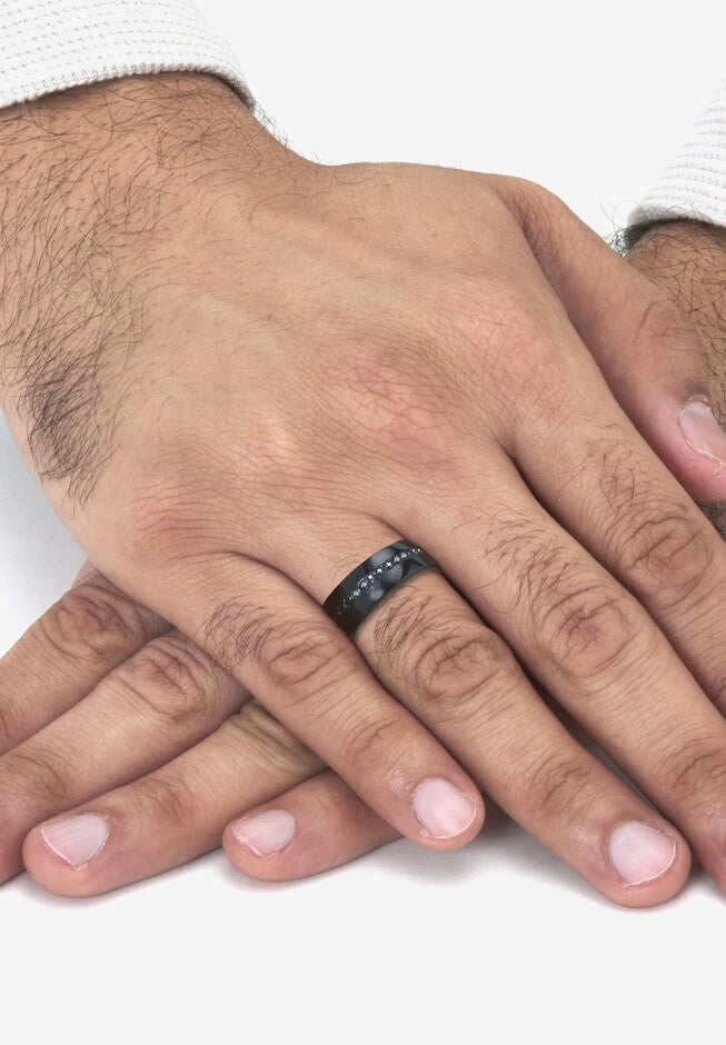 .68 Tcw Men'S Round Black Cz Black Ion-Plated Stainless Steel Ring, , alternate image number null