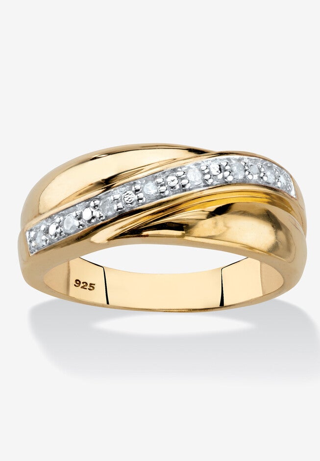 Men's Gold over Sterling Silver Diamond Wedding Band Ring (1/10 cttw), DIAMOND, hi-res image number 0
