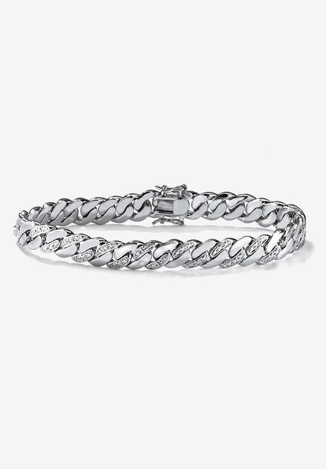 Men'S Platinum Plated Curb Link Bracelet (9Mm), Genuine Diamond Accent 9.5", WHITE, hi-res image number null