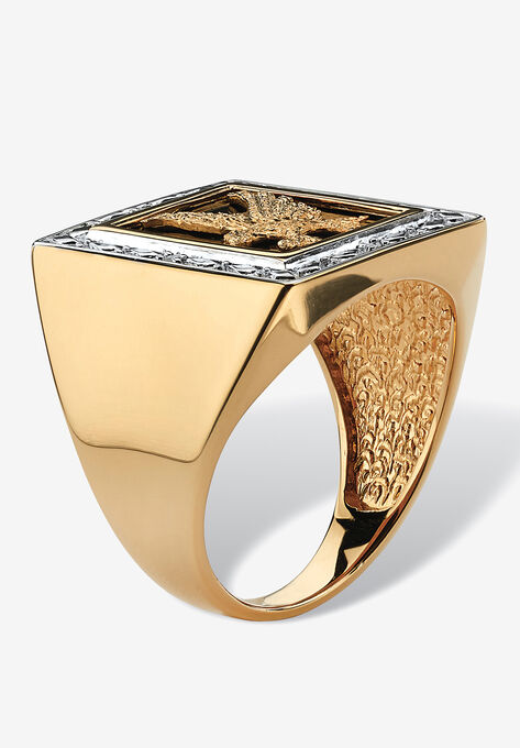 Men's 14K Gold over Silver Diamond Accent and Onyx Eagle Ring, , on-hover image number null