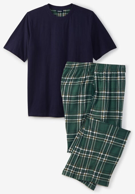 Jersey Knit Plaid Pajama Set, TEAL NAVY PLAID, hi-res image number null