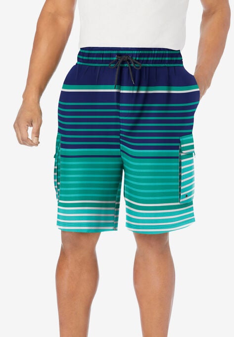 KS Island™ Printed Cargo Swim Trunks, TIDAL GREEN STRIPE, hi-res image number null