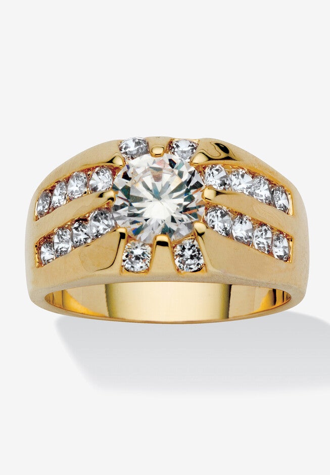 Yellow Gold-Plated Channel Cubic Zirconia Set Ring, GOLD, hi-res image number 0