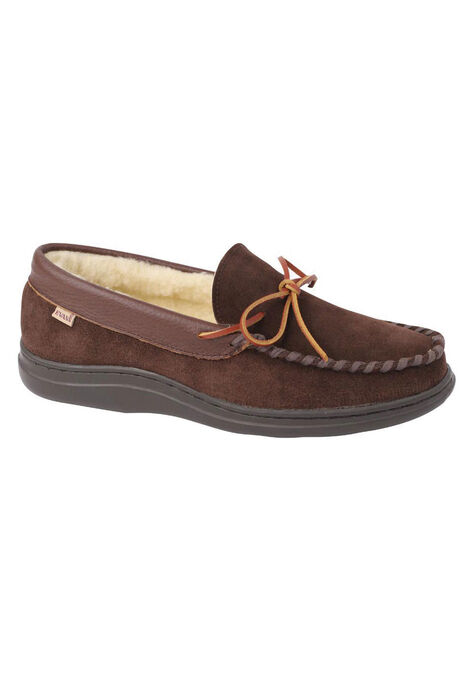 L.B. Evans Atlin Boa Lined Moccasin Slippers, CHOCOLATE, hi-res image number null