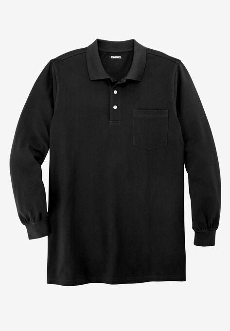 Longer-Length Long-Sleeve Shrink-Less™ Piqué Polo, BLACK, hi-res image number null