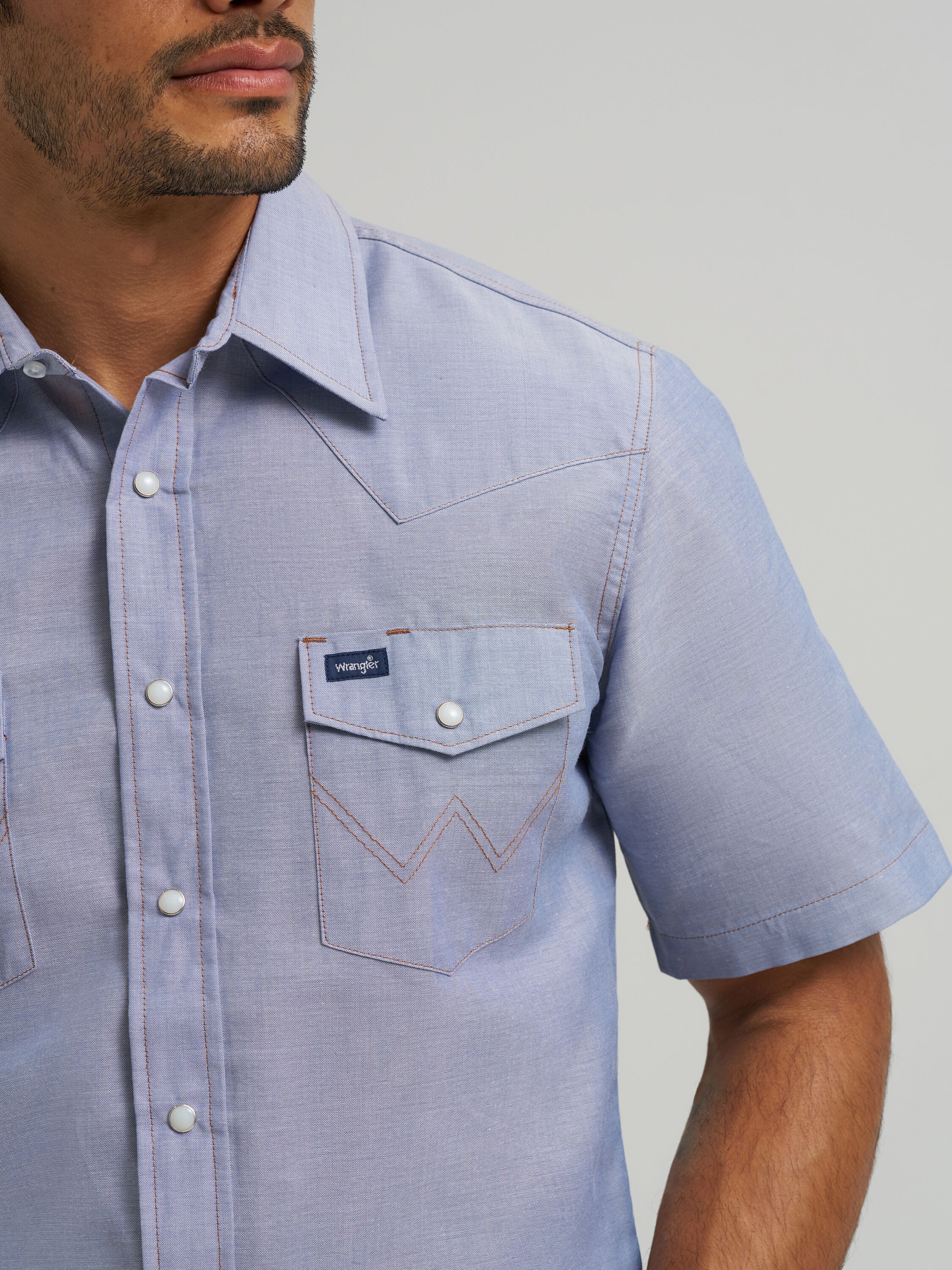 Wrangler Western Short Sleeve Work Shirt, CHAMBRAY, alternate image number 4