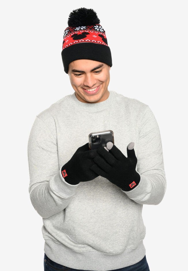 Men's Mickey Mouse Knit Beanie Hat & Touch Screen Gloves 2-Piece Set, BLACK, alternate image number 2