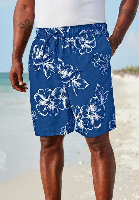 Hibiscus Print 8" Swim Trunks, , alternate image number null