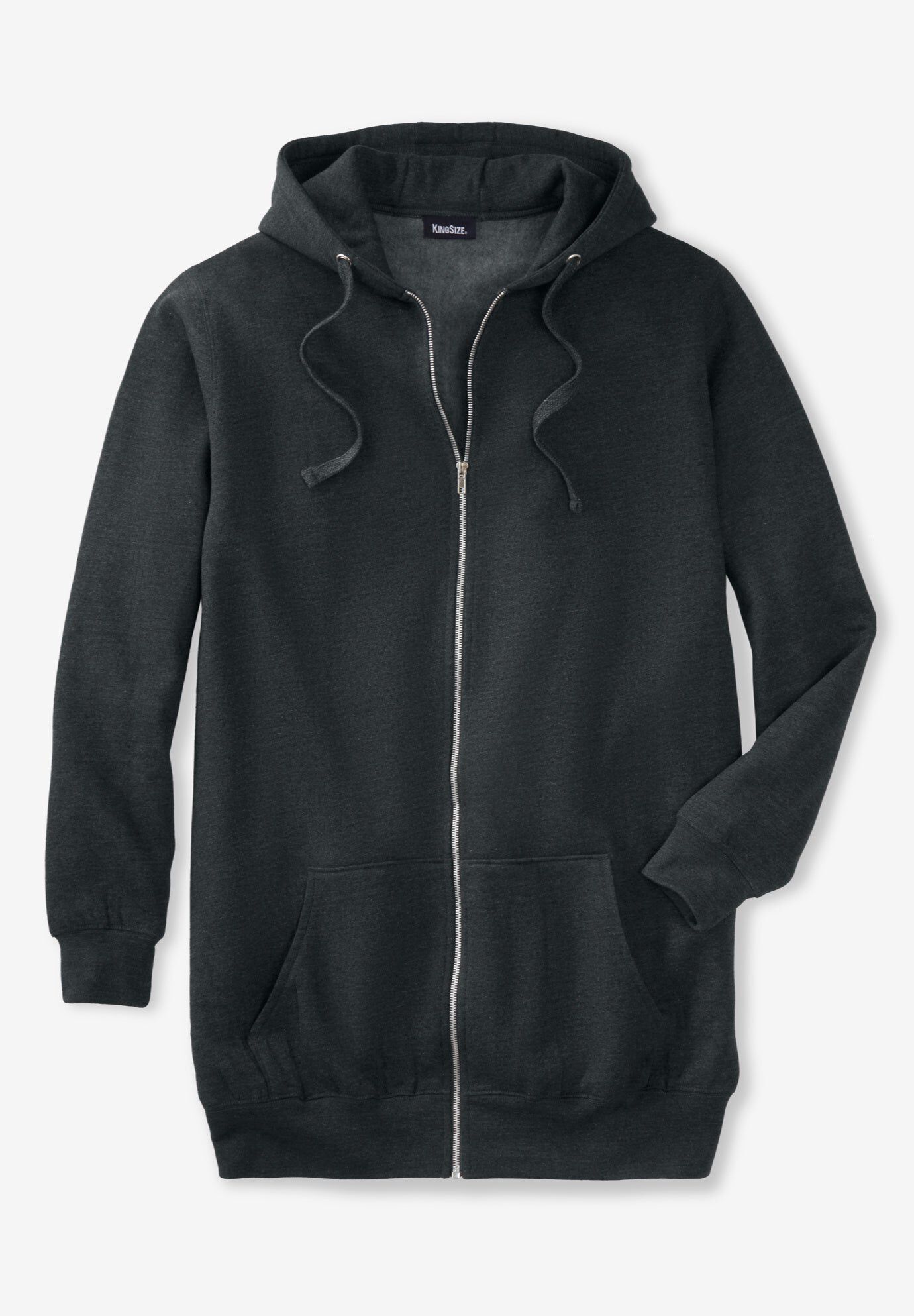 Longer Length Fleece Zip Hoodie for Men, Black | King Size