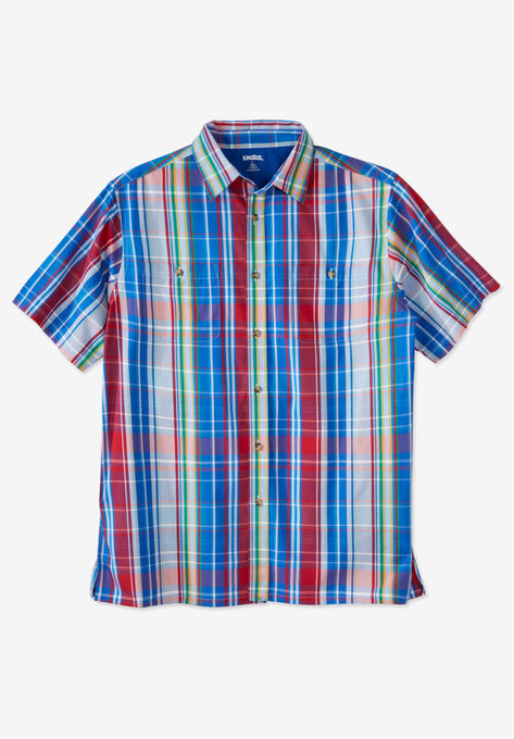 Short-Sleeve Plaid Sport Shirt, CLASSIC RED PLAID, hi-res image number null