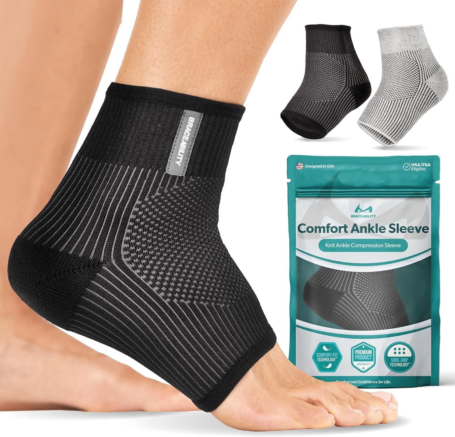 Comfort Ankle Compression Sleeve, BLACK, hi-res image number 0