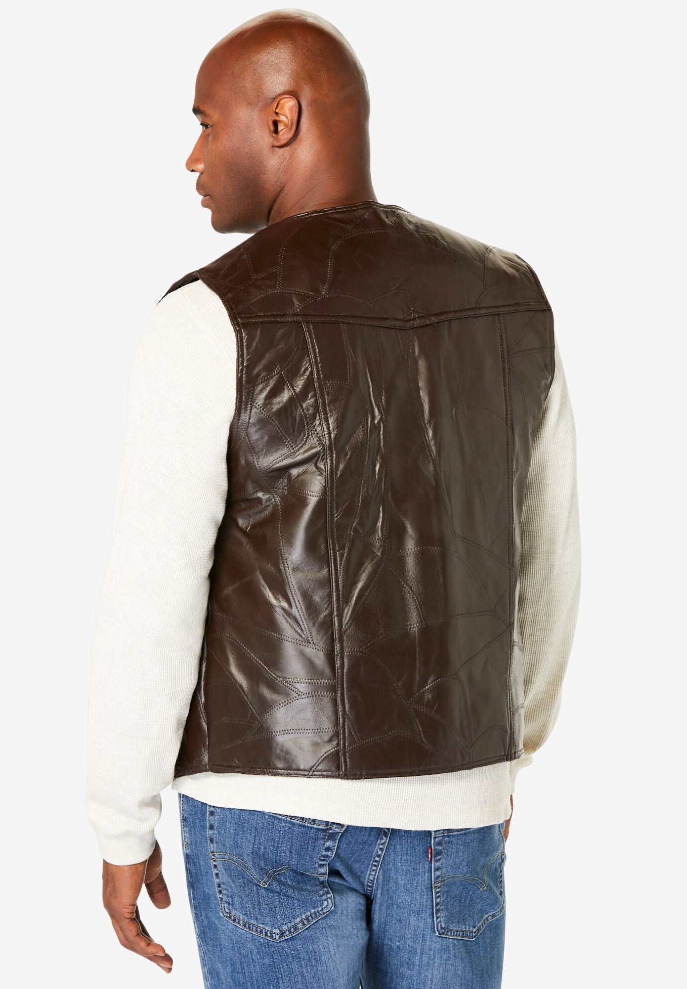Embossed Leather Vest with Western Details Black King Size