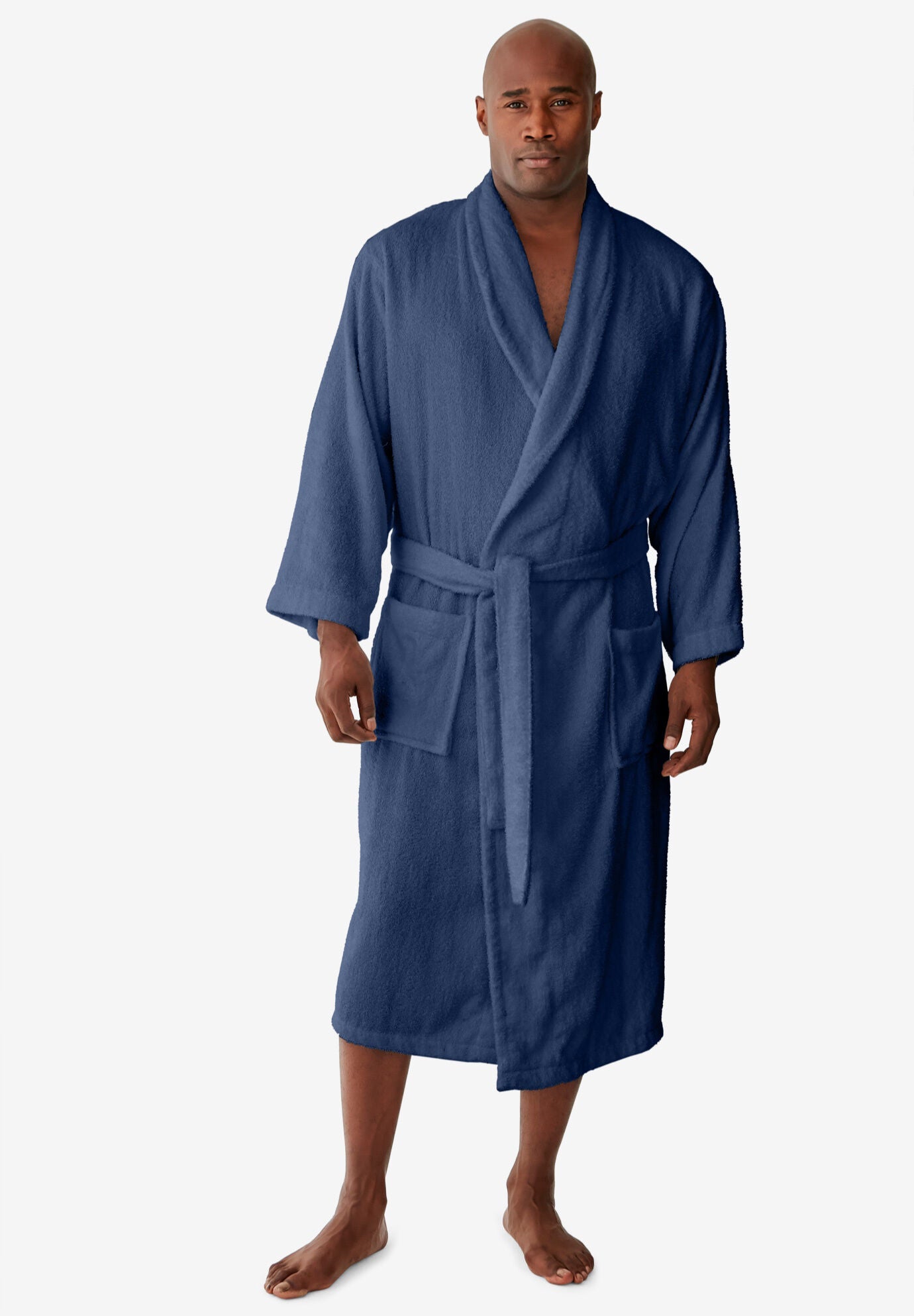 Terry Bathrobe with Side Pockets - Cotton Robe, Navy | King Size