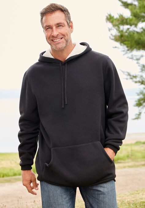 Sherpa-Lined Thermal Waffle Pullover Hoodie, , alternate image number null