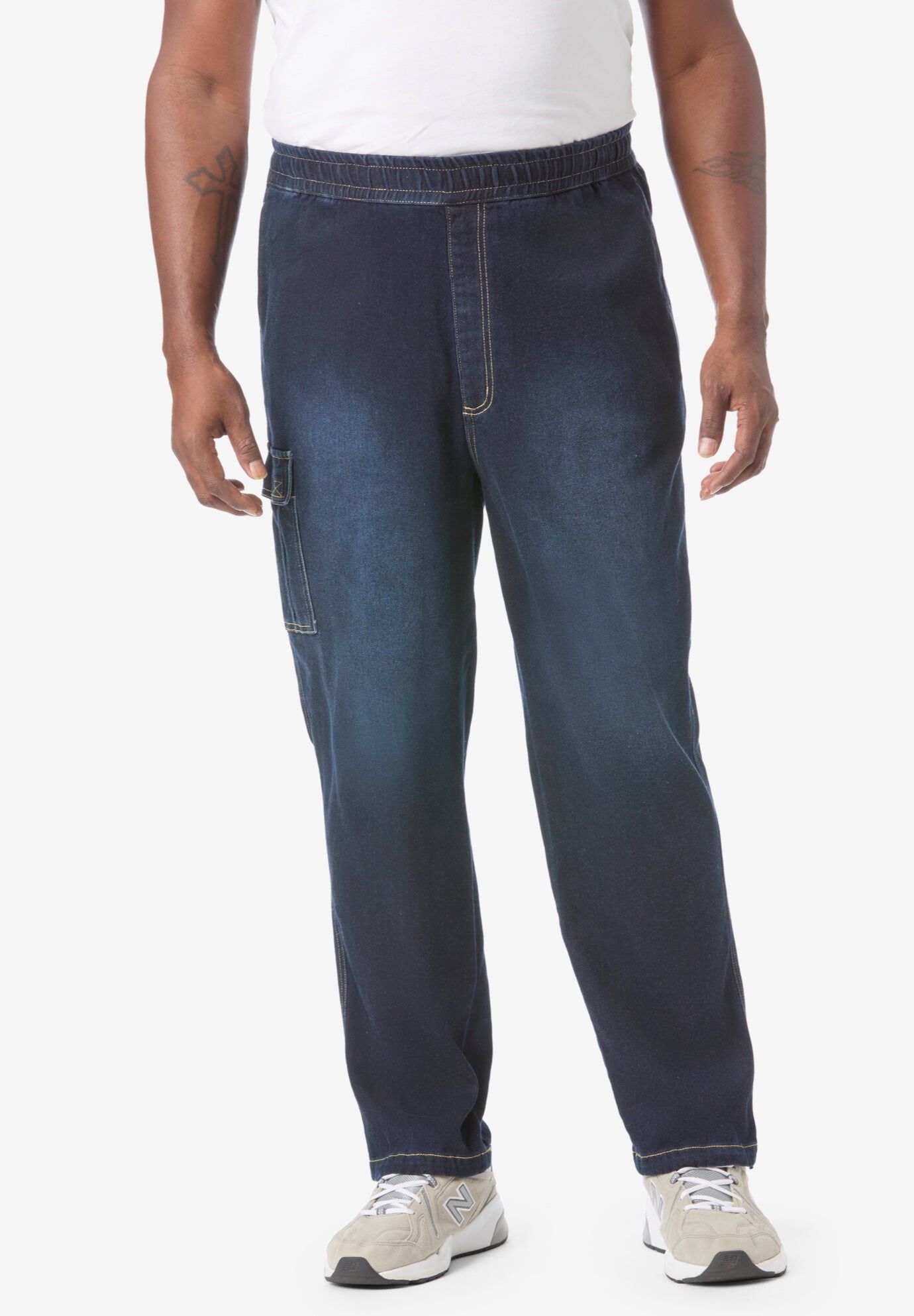 Pull-on Adjustable Denim Sweats, INDIGO, hi-res image number 0