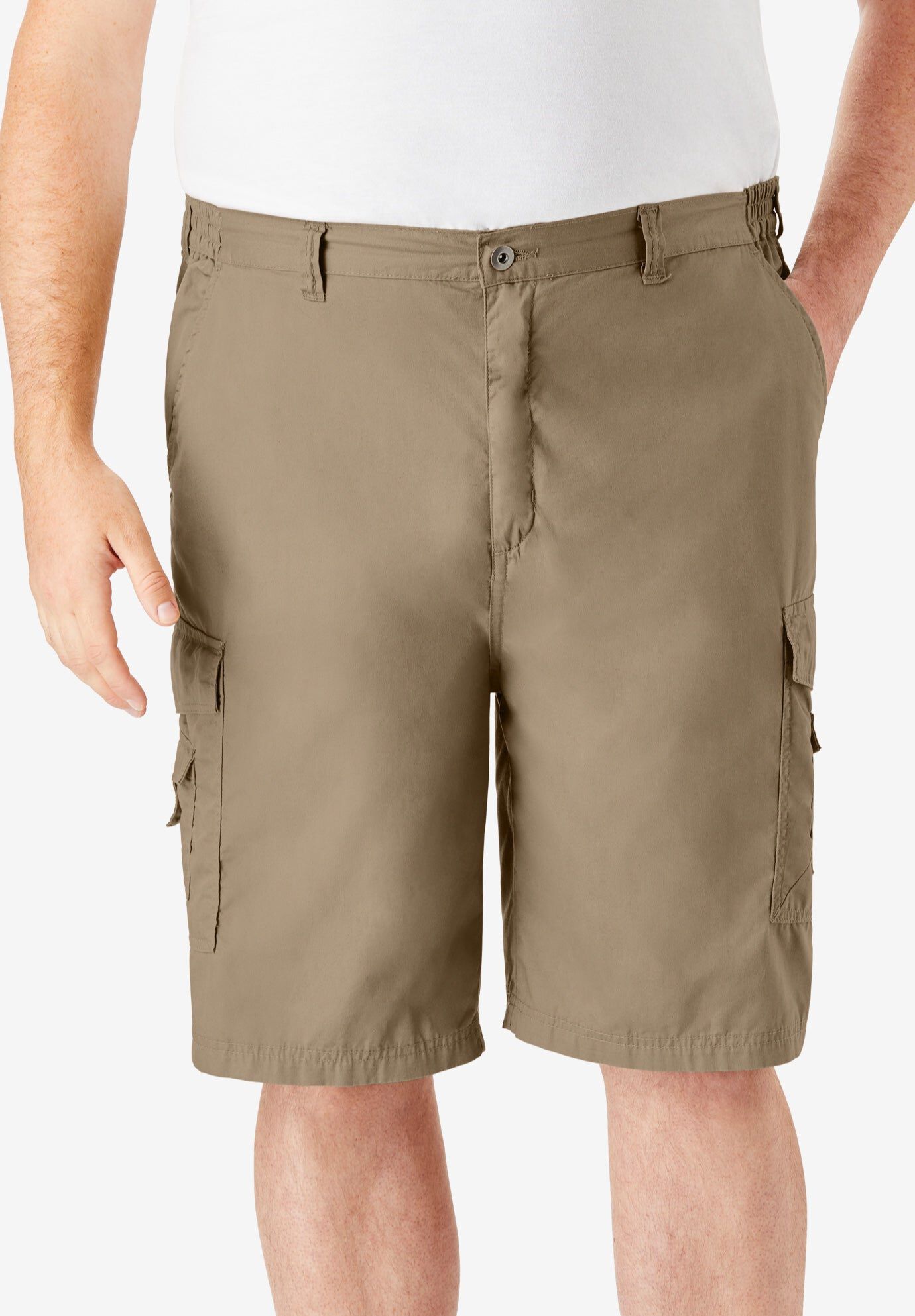 Elastic Waist Canyon Cargo Shorts, Dark Khaki | King Size
