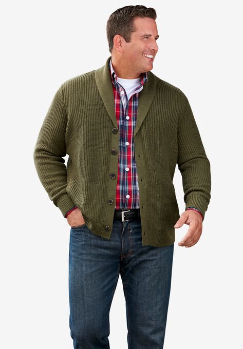 Shaker Knit Shawl-Collar Cardigan Sweater, , alternate image number null