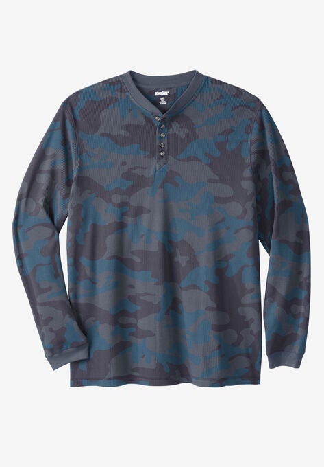 Waffle-Knit Thermal Henley Tee, BLUE CAMO, hi-res image number null