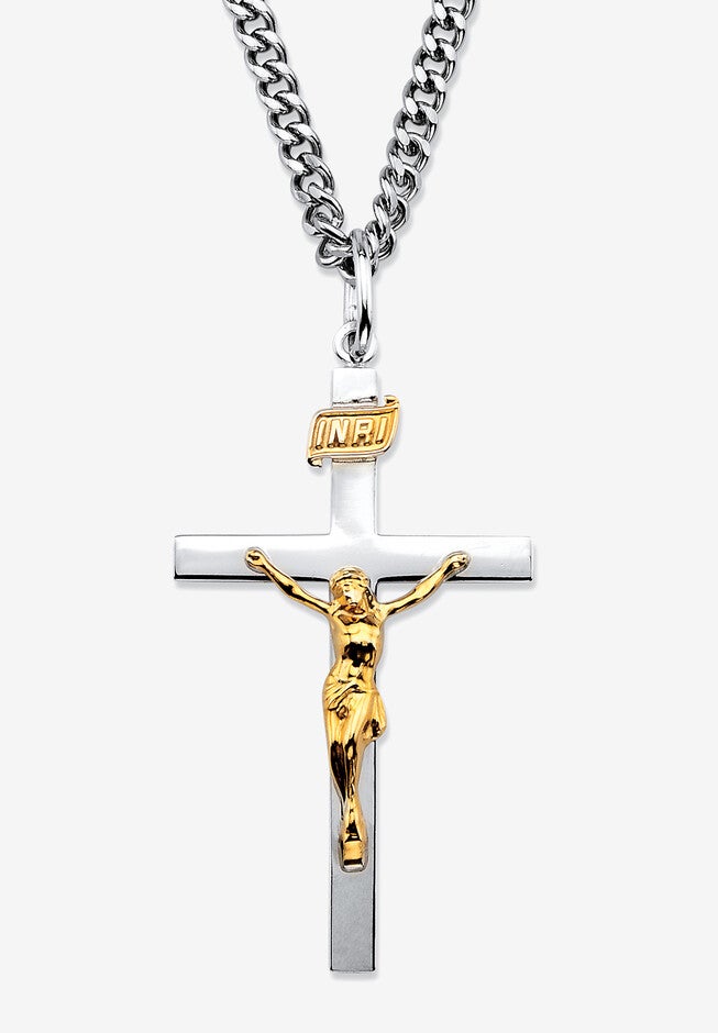 Sterling Silver Crucifix Cross Pendant with 24 inches Chain, WHITE, hi-res image number 0