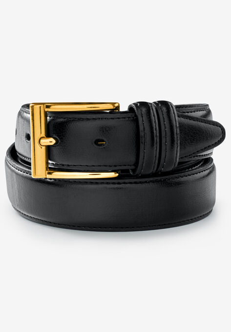 Synthetic Leather Belt with Classic Stitch Edge, BLACK GOLD, hi-res image number null
