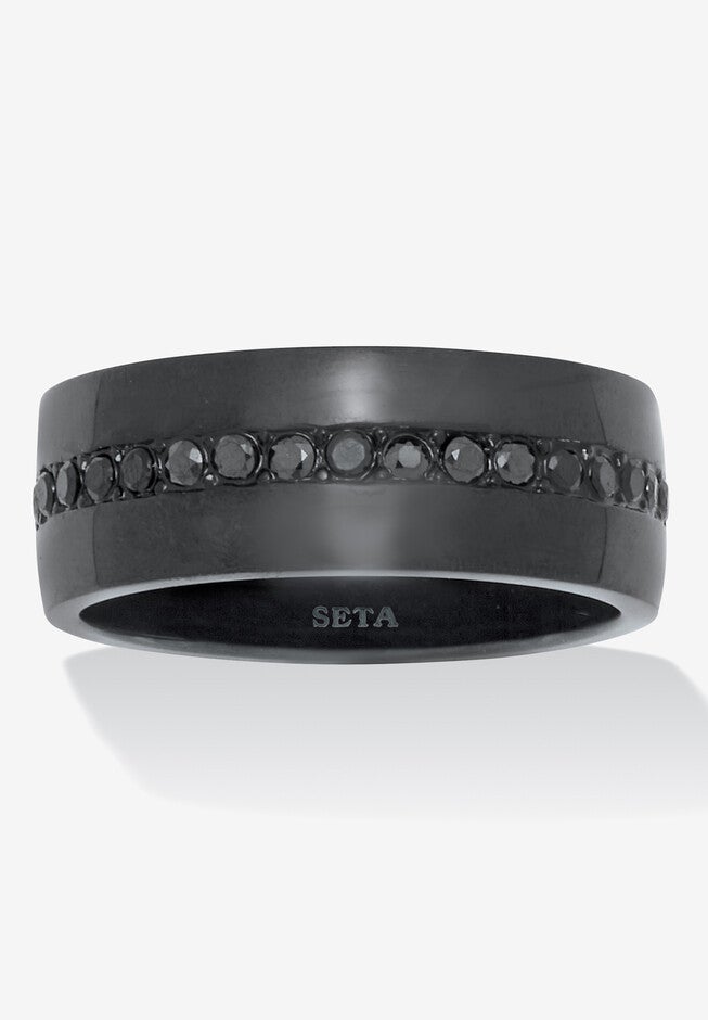 .68 Tcw Men'S Round Black Cz Black Ion-Plated Stainless Steel Ring, BLACK, hi-res image number null