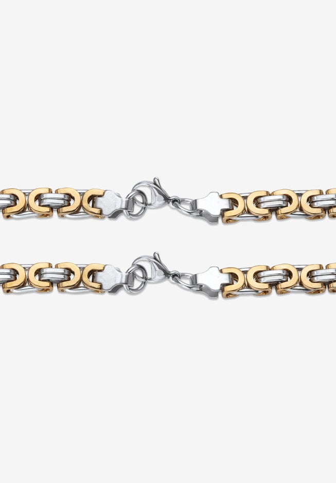 Men's Yellow Gold Ion Plated Stainless Steel Chain 2 Piece Set 6Mm 9 And 24 In, , on-hover image number 1