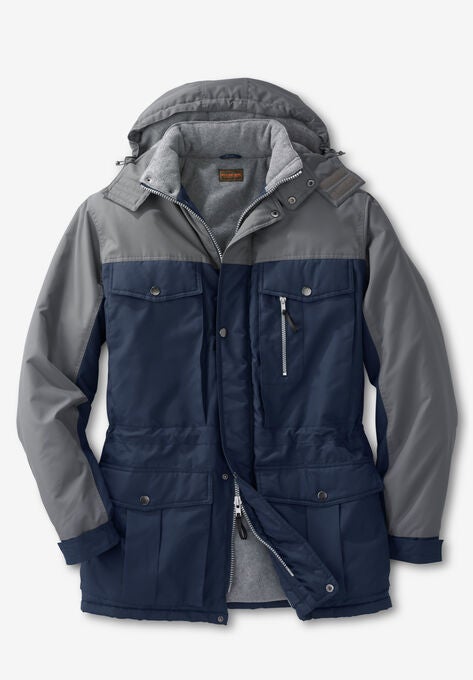 Boulder Creek Fleece-Lined Parka with Detachable Hood and 6 Pockets, NAVY STEEL COLORBLOCK, hi-res image number null