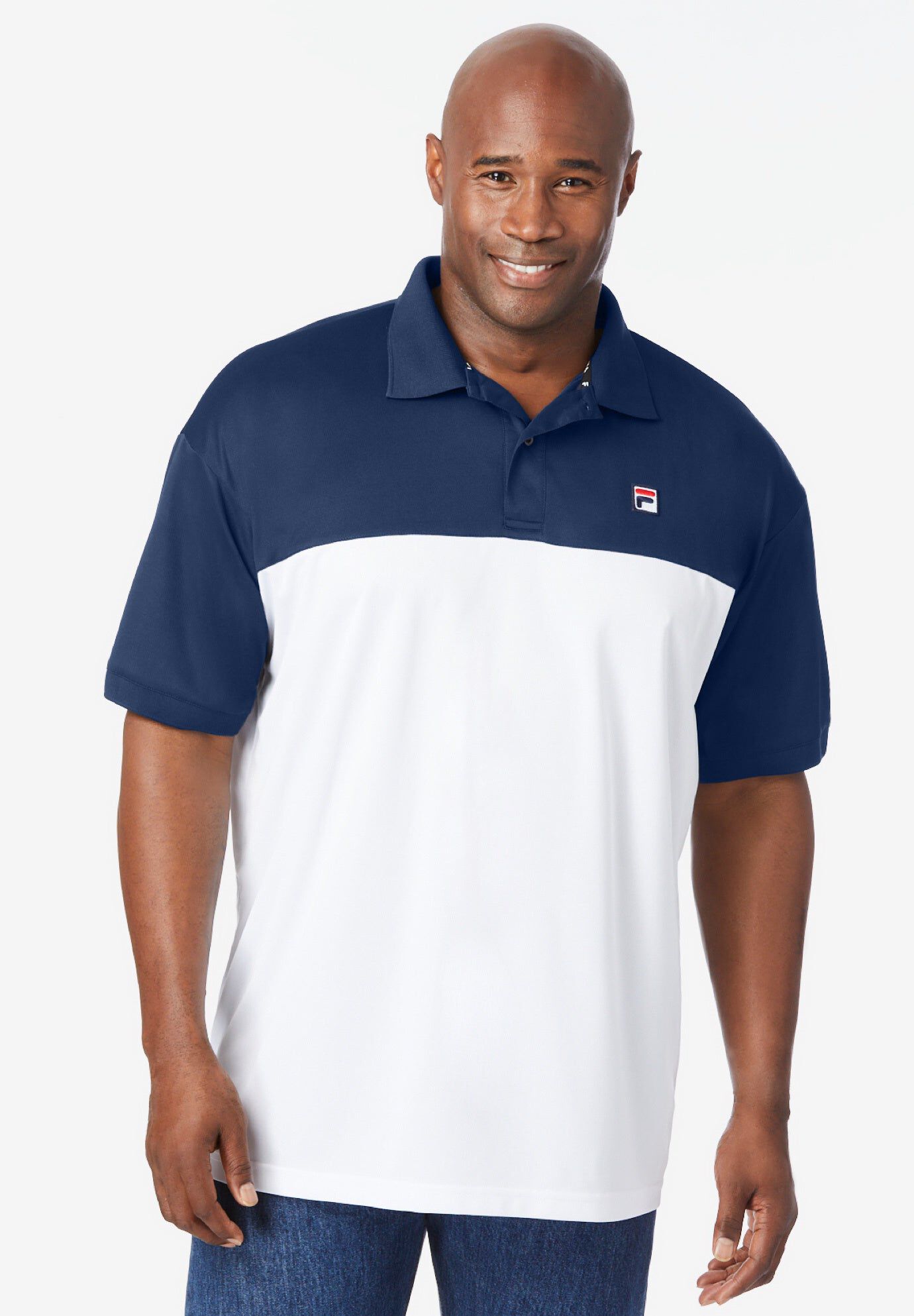 Colorblock Polo with Moisture-Wicking Fabric, Navy White | King Size