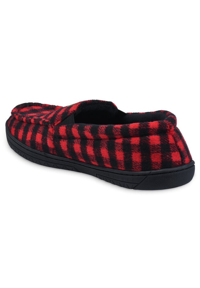 Mens Holiday Plaid Mocassin Slipper With Velour Lining, , alternate image number null