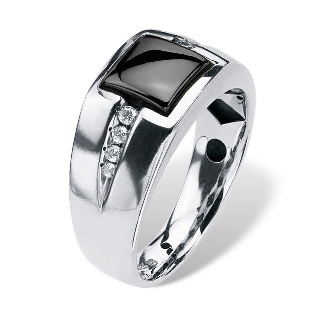 Men's .36 TCW Genuine Hematite and Sapphire Platinum-plated Sterling Silver Ring, GRAY, on-hover image number 1
