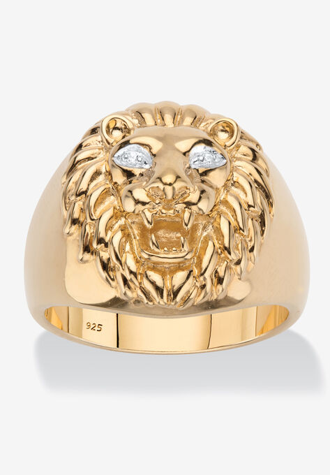 Men's Gold over Sterling Silver Genuine Diamond Accent Lion Ring, DIAMOND, hi-res image number null