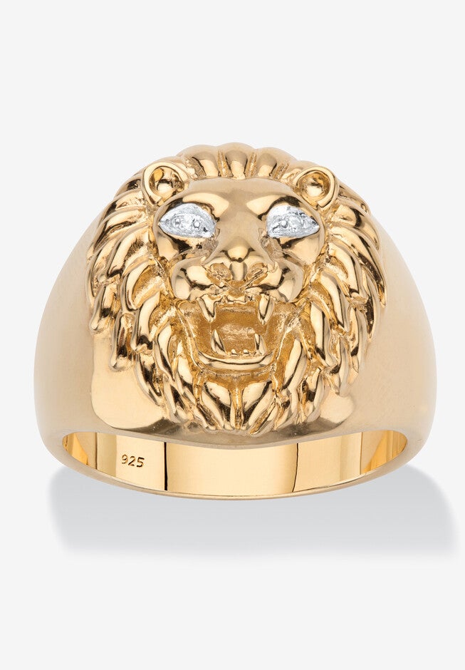 Men's Gold over Sterling Silver Genuine Diamond Accent Lion Ring, DIAMOND, hi-res image number 0